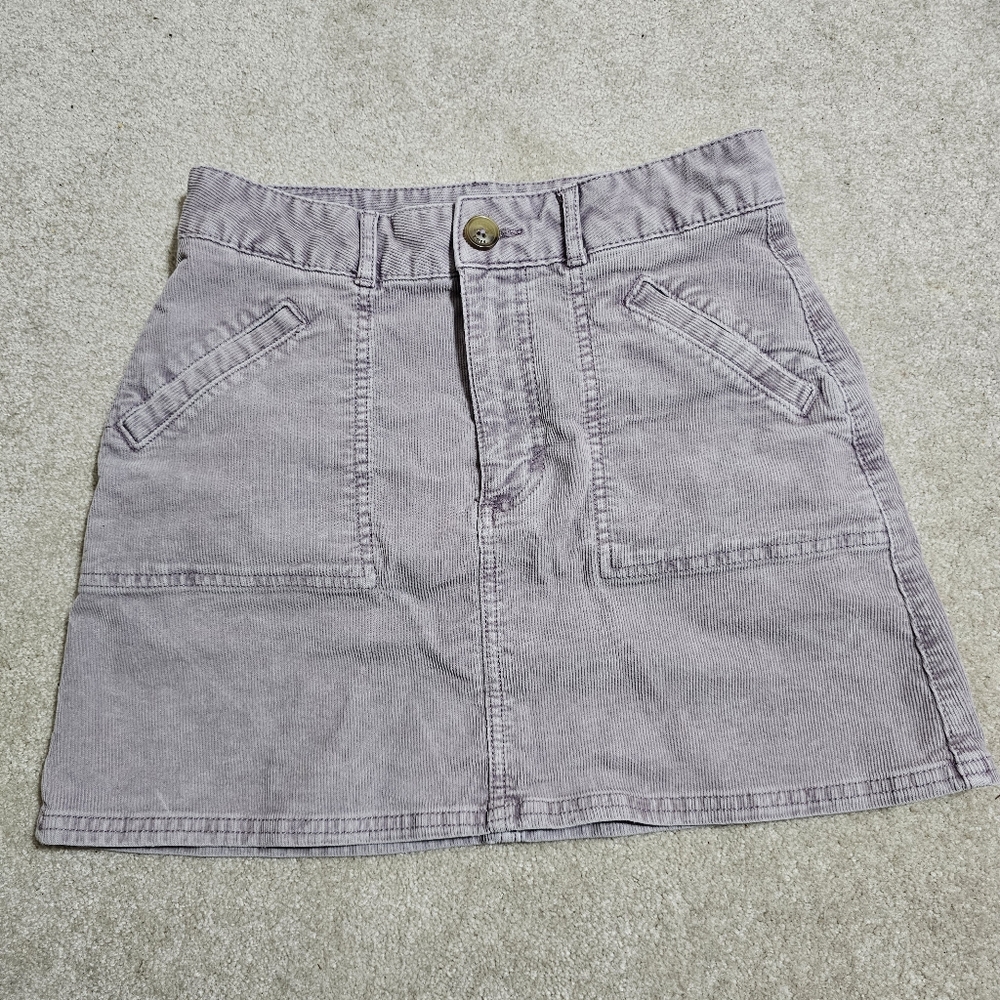 American Eagle Mauve Corduroy Mini Skirt Super Stretch High Rise Pockets Size 0